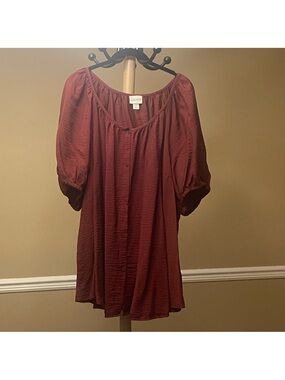Plus Size Ava & Viv Rust Red Button-Front Blouse